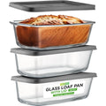 NutriChef 3 Sets High Borosilicate Glass Loaf Pan with Cover - Gray