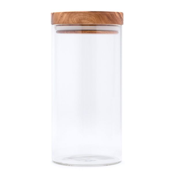 Berard Glass Storage Jar With Olive Wood Lid, 30-ounce