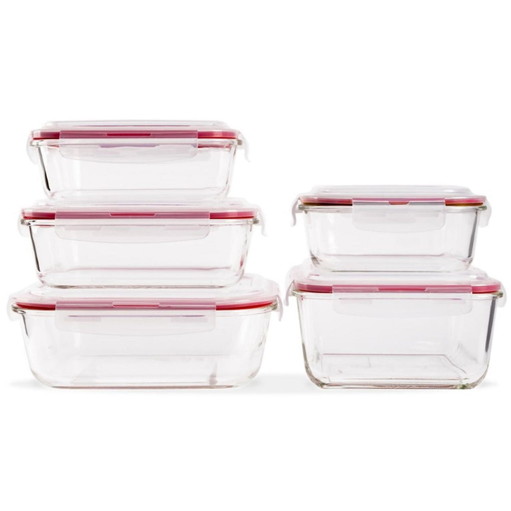 Lexi Home 10-Piece Glass Food Storage Container with Red Locking Lids