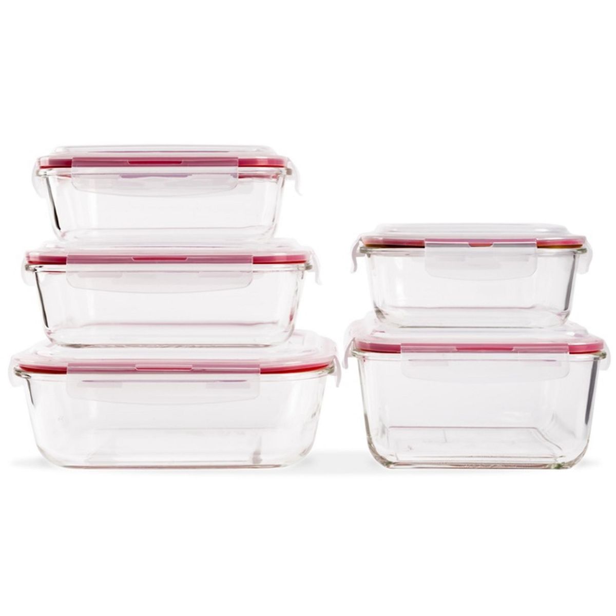 Lexi Home 10-Piece Glass Food Storage Container with Red Locking Lids