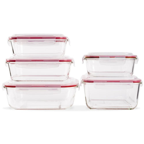 Lexi Home 10-Piece Glass Food Storage Container with Red Locking Lids